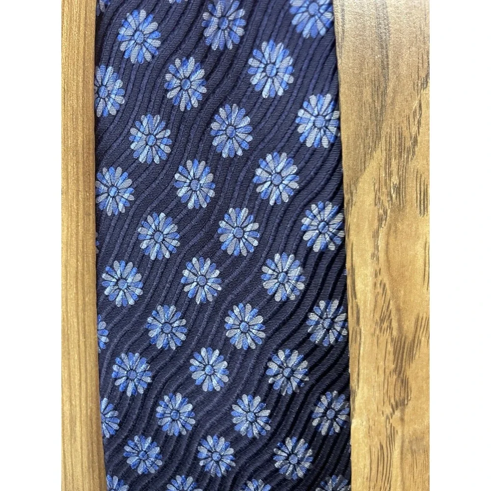 Ermenegildo Zegna Tie Mens Blue Silk Floral Jacquard Italy‎ Disegno Esclusivo